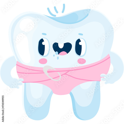 Cute Baby Tooth Character Wearing Pink Diaper with Drooling Mouth and Big Eyes Expressing Joy and Innocence in a Playful Cartoon Style