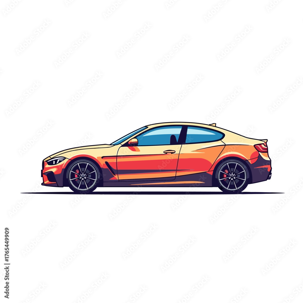 Obraz premium Sleek, modern sports coupe in vibrant sunset gradient, capturing speed and luxury for automotive marketing