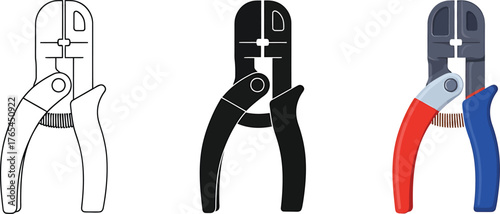 Wire Stripper Illustrations in Outline Silhouette and Color Variations