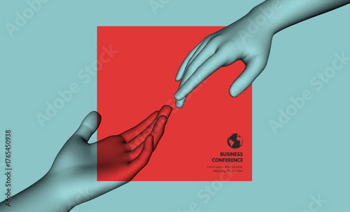 Business event invitation template. Hands reach out to each other. Concept of unity. Design for flyer, poster, cover or brochure.