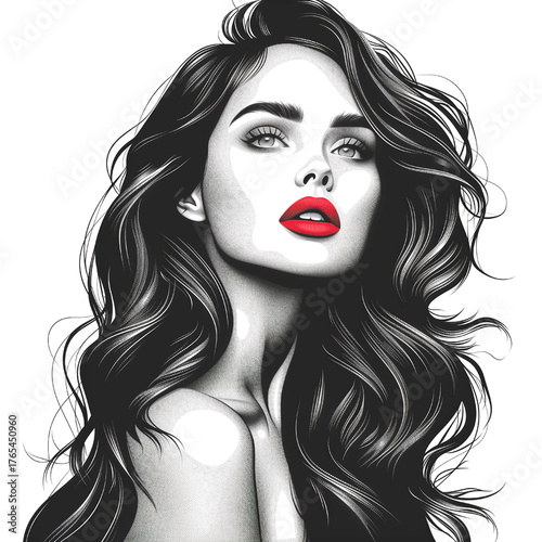 Wallpaper Mural A woman with long black hair and red lips Torontodigital.ca