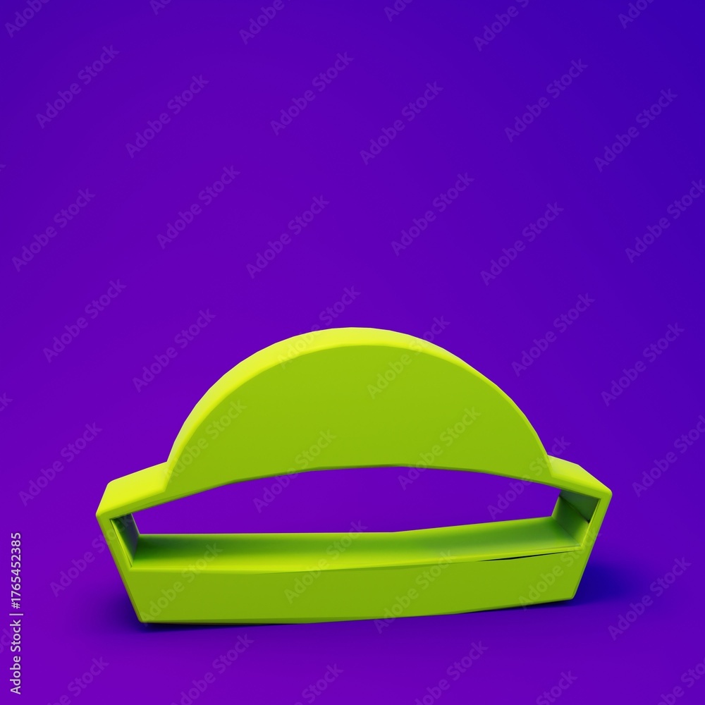 Fototapeta premium Green Sailor hat icon isolated on purple-blue background. Minimalism concept. 3D render illustration