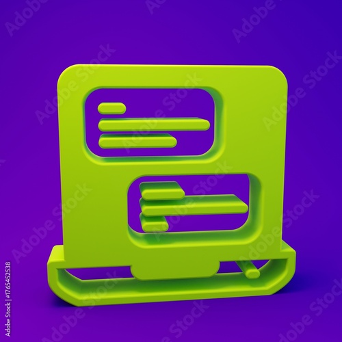Green Taxi mobile app icon isolated on purple-blue background. Mobile application taxi. Minimalism concept. 3D render illustration