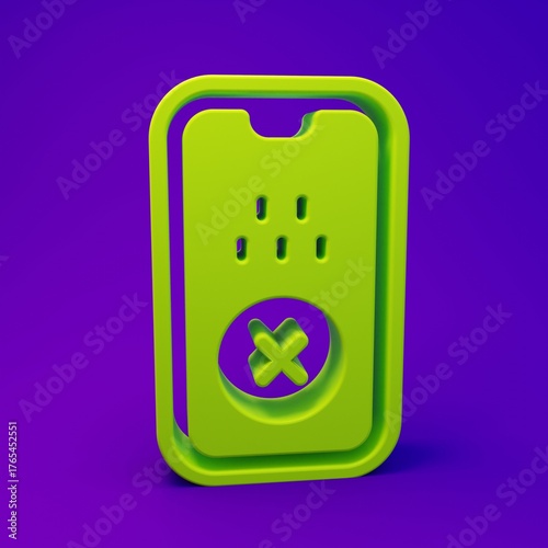 Green Taxi mobile app icon isolated on purple-blue background. Mobile application taxi. Minimalism concept. 3D render illustration