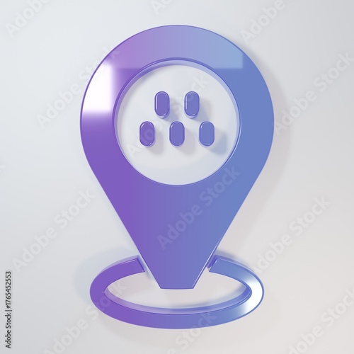 Purple-blue Map pointer with taxi car icon isolated on grey background. Location symbol. Minimalism concept. 3D render illustration