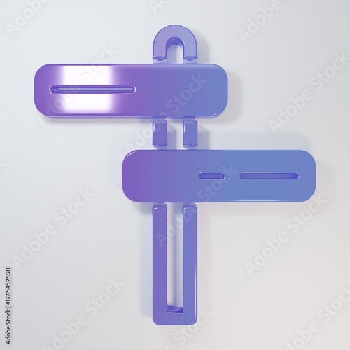 Purple-blue Road traffic sign. Signpost icon isolated on grey background. Pointer symbol. Isolated street information sign. Direction sign. Minimalism concept. 3D render illustration
