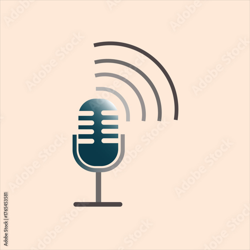 Retro microphone soundwave broadcast audio signal live stream podcast communication concept vector