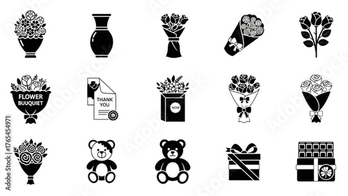 Floral Arrangements, Gifts, and Celebrations Icons for Design Projects