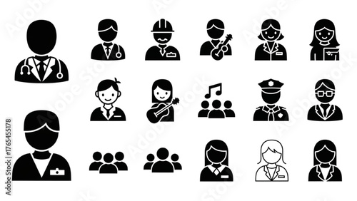 Diverse Professions and Occupations Icons Representing Various Career Paths