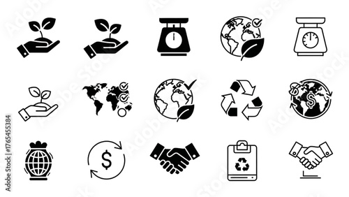Sustainable Development Icons Ecology, Recycling, and Global Partnership