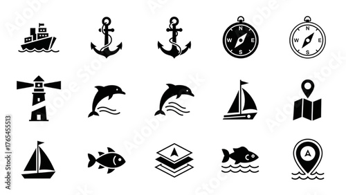 Nautical Navigation Maritime Icons for Travel, Exploration and Adventure