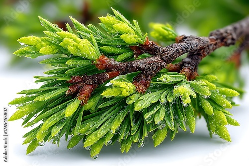 Green pine sprig nature detail high resolution picture