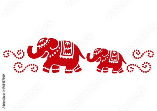 お祭りのインド象。素朴な手描き。