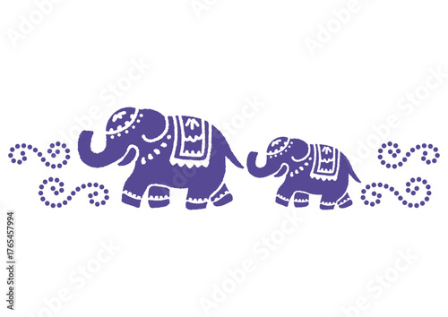 お祭りのインド象。素朴な手描き。