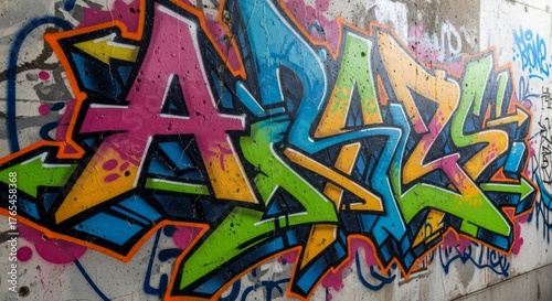 Vibrant Colorful Graffiti Art on Concrete Wall - Urban Street Style and Abstract Lettering Design for Backgrounds and Creative Projects
