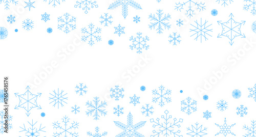 Snowflakes background isolated vector, snowflakes group with stars banner, Christmas border decoration. Happy New Year 2026. Snowflake set. Snowflake snow freeze winter thin line icon