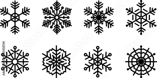 Snowflakes background isolated vector, snowflakes group with stars banner, Christmas border decoration. Happy New Year 2026. Snowflake set. Snowflake snow freeze winter thin line icon