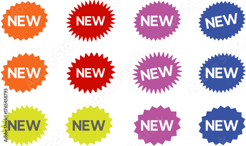 New sticker set, discount sticker, special price, advertising campaign, jagged starburst sticker icon, sale sticker. Stickers for New Arrival shop product tags, new labels or sale badges and banners