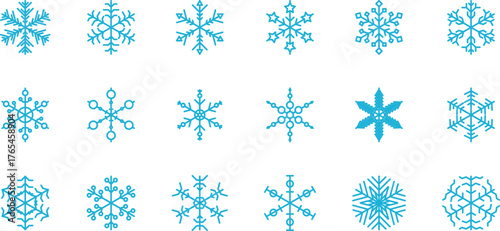 Snowflakes background isolated vector, snowflakes group with stars banner, Christmas border decoration. Happy New Year 2026. Snowflake set. Snowflake snow freeze winter thin line icon