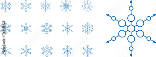 Snowflakes background isolated vector, snowflakes group with stars banner, Christmas border decoration. Happy New Year 2026. Snowflake set. Snowflake snow freeze winter thin line icon