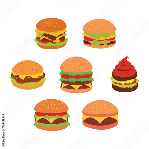 Juicy Burger Collection Fast Food Illustration Set
