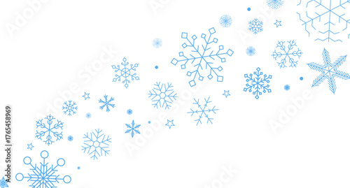 Snowflakes background isolated vector, snowflakes group with stars banner, Christmas border decoration. Happy New Year 2026. Snowflake set. Snowflake snow freeze winter thin line icon