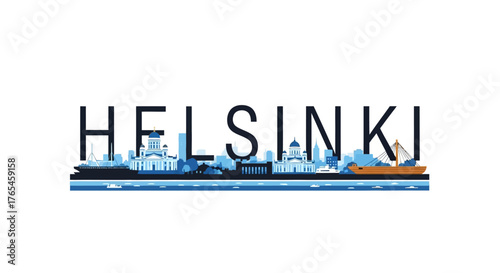 Helsinki Cityscape Skyline with Famous Landmarks