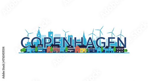 Copenhagen Cityscape with Wind Turbines and Buildings