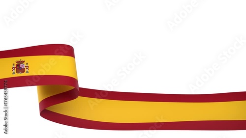 Waving Spain Flag Ribbon on White Background with Alpha