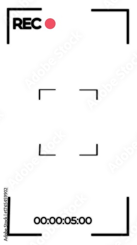 Camera recorder screen vertical overlay with white background. Smartphone video recorder. Alpha channel 4K video