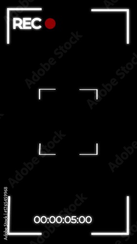 Camera recorder screen vertical overlay with transparent background. Smartphone video recorder. Alpha channel 4K video