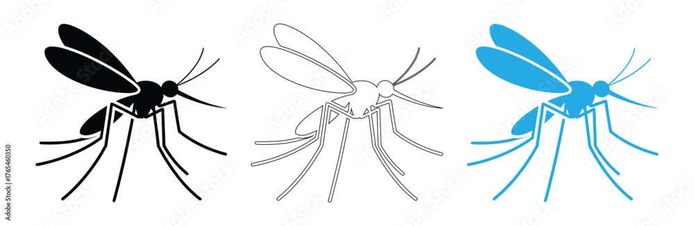 Obraz premium Striking mosquito icons for pest control and health warnings,Mosquito icons isolated on white background. Gnat silhouettes. Poisonous flying insects,