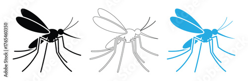 Striking mosquito icons for pest control and health warnings,Mosquito icons isolated on white background. Gnat silhouettes. Poisonous flying insects,