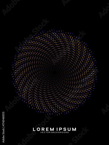 Music poster design background. Electro Sound Cover Template with dynamic abstract gradient circular geometric line shapes for t-shirt screen printing, technology, digital, party, festival and club.