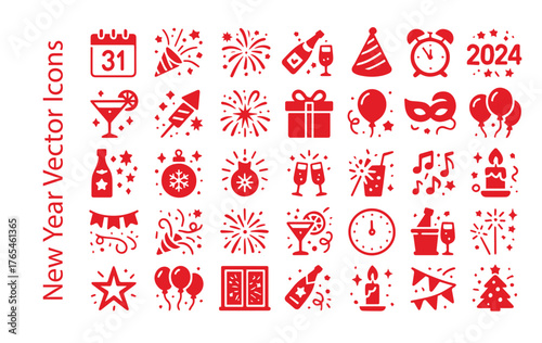 North Pole Characters and Elements Icon Set. Cute Christmas Cartoon Vector Collection.