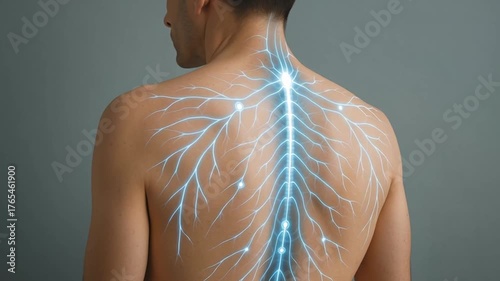 Medical nervous system human back anatomy glowing nerves health care spine nerve network body muscle skin wellness pain relief treatment concept