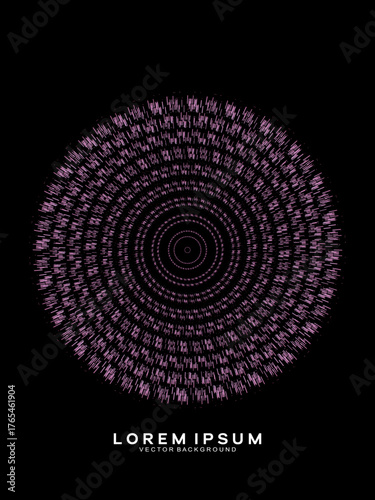 Music poster design background. Electro Sound Cover Template with dynamic abstract gradient circular geometric line shapes for t-shirt screen printing, technology, digital, party, festival and club.