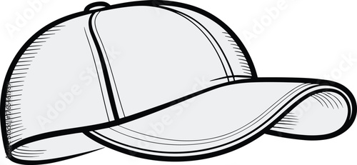 Baseball cap drawing, hat illustration, fashion accessory vector, headwear design, apparel sketch, casual style, sports cap, clothing graphic, stitched panels, fashion template