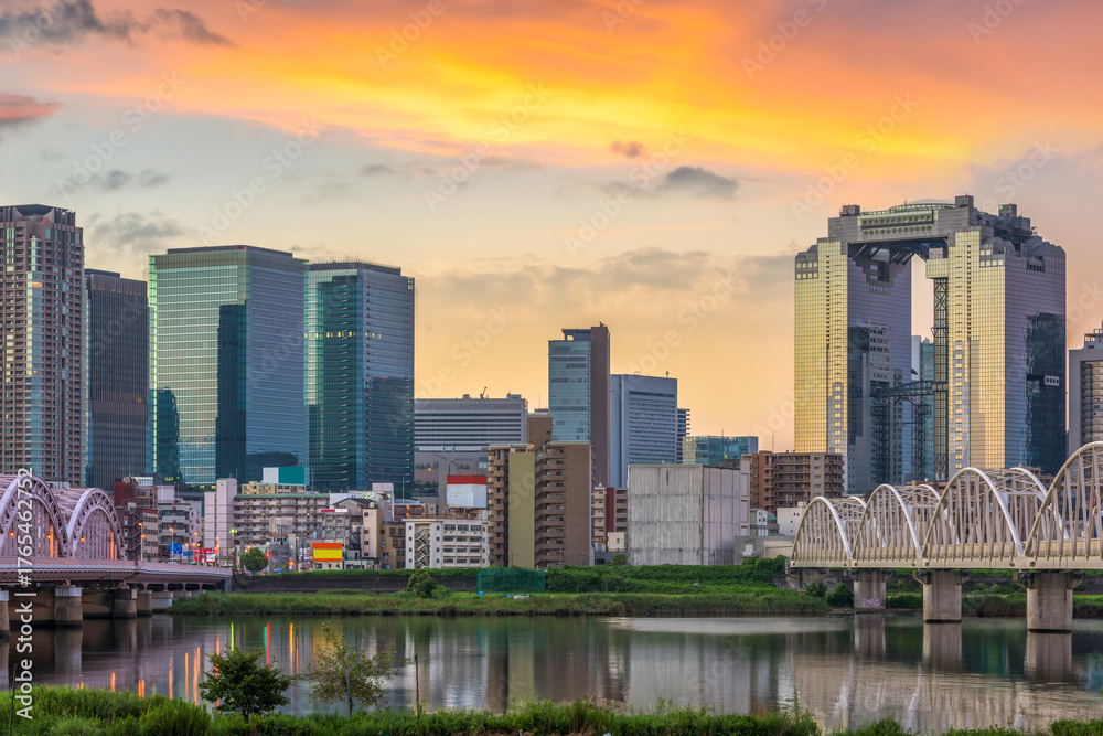 Fototapeta premium Osaka, Japan Skyline at Umeda From Across the Yodogawa River 448