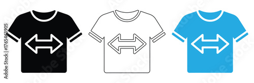 T shirt icon flat editable icon mark set.T shirt icons show direction choice, black, white, blue,T shirt with arrows pointing in opposite directions isolated on white background
