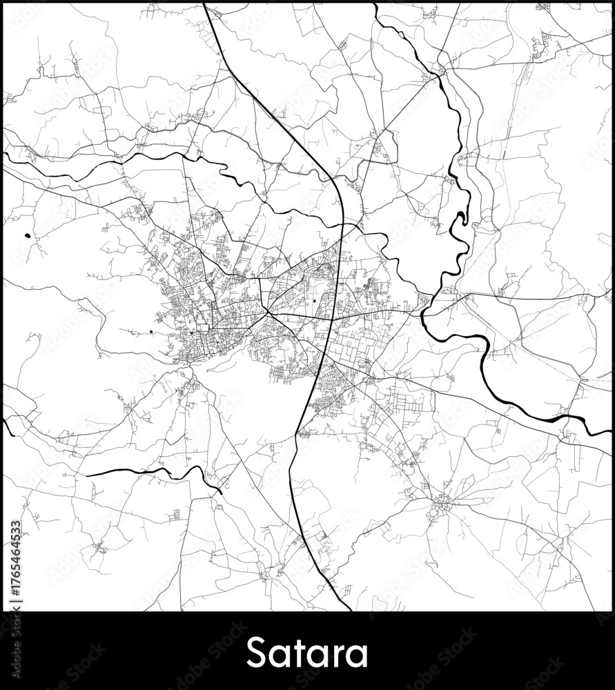 Obraz premium Satara city map, India - Topographic vector map poster