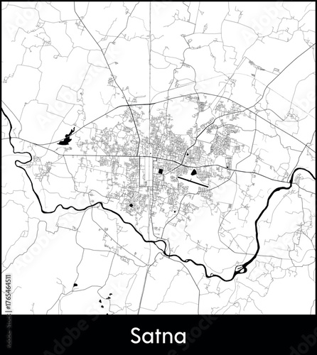 Satna city map, India - Topographic vector map poster