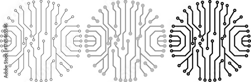 outline silhouette circular circuit board icon set