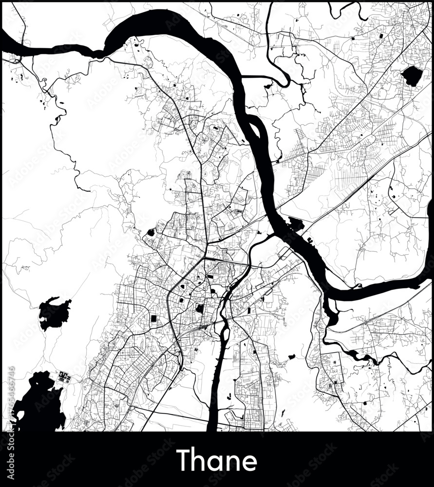 Obraz premium Thane city map, India - Topographic vector map poster