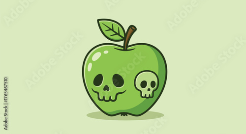 Green apple with skull illustration representing poison and danger concept.