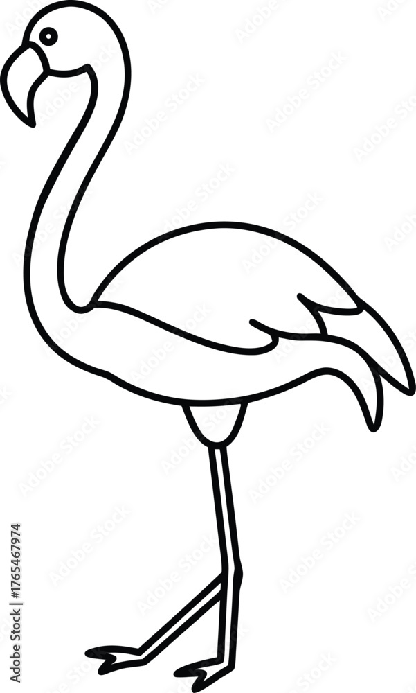 Obraz premium Flamingo Standing Gracefully On One Leg Clean Outline Bird For Kids COLORING PAGE OUTLINT LINR ART