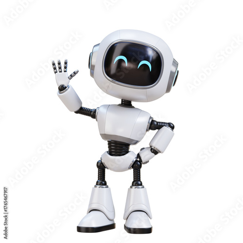 3D Cartoon Cute Robot Waving Hello with Friendly Face