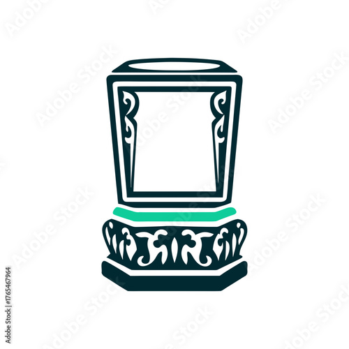 Elegant Pedestal Vector Illustration with Decorative Elements A copper brown statue pedestal holds empty air on a bronze field