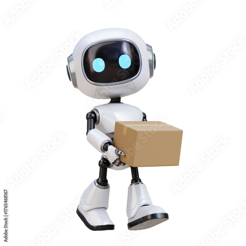 3D Cartoon Cute Robot Carrying and Deliver a Package