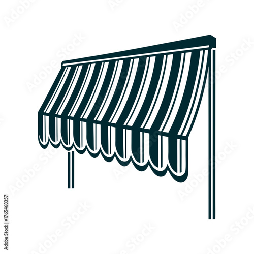 Striped Awning Illustration, Isolated Vector Graphic A maroon awning hangs over nothing on a burgundy plane